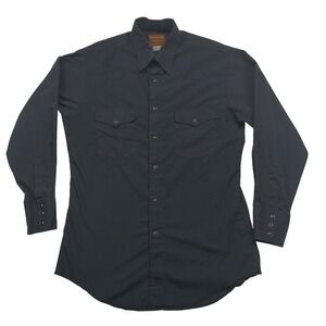 Rustler Mens Black Western Pearl Snap Shirt Extra Long Tails 15.5 32/33 Large‎